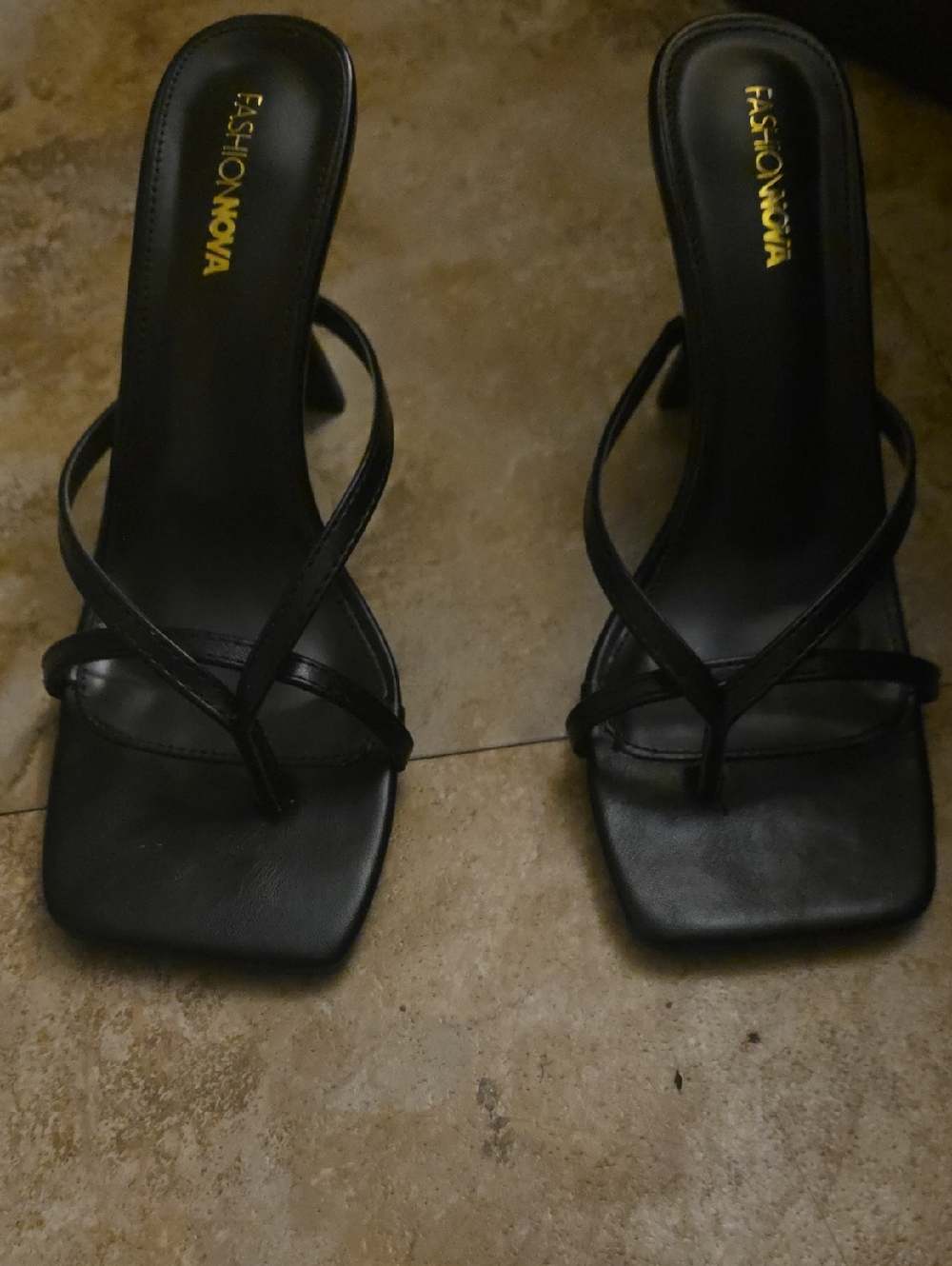 Fashion Nova Black Strappy Square-Toe Heels